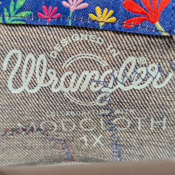 Up-cycled Wrangler Denim Jacket with Colorful Floral Embroidery - Picture 3 of 7